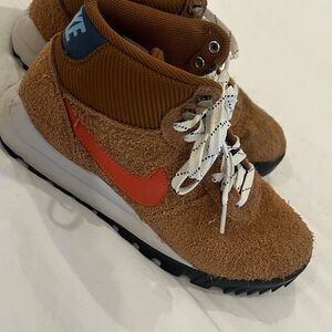 Nike Tan High-Top Sneakers with Suede and Mesh Design